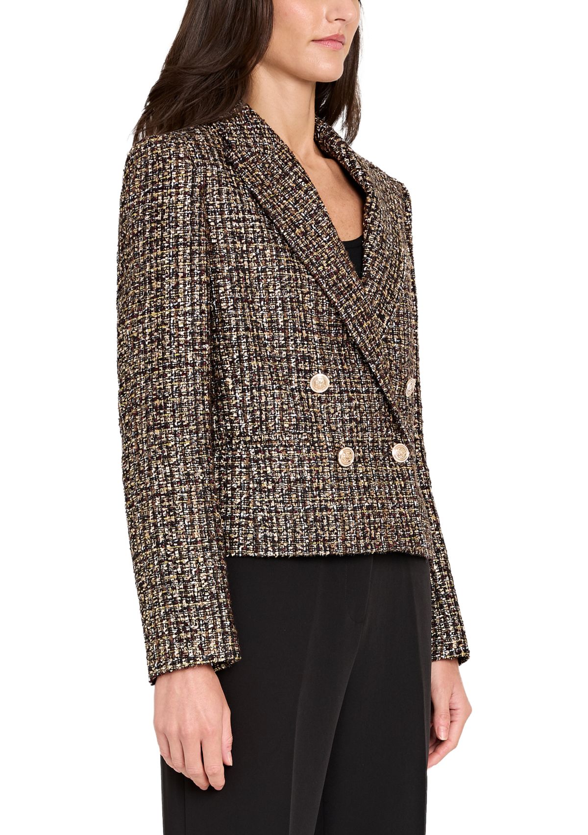 Womens Multi Button Notch Collar Bouclé Blazer