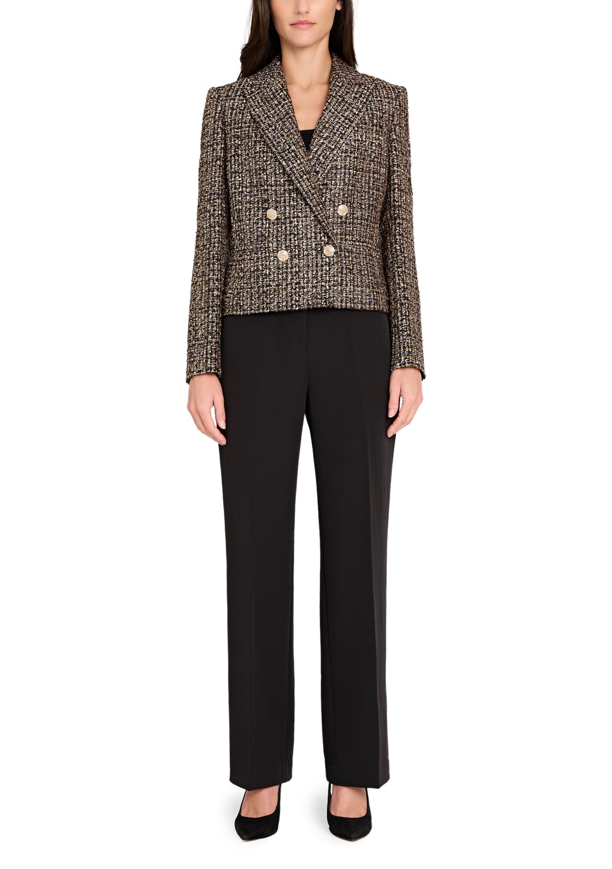 Womens Multi Button Notch Collar Bouclé Blazer