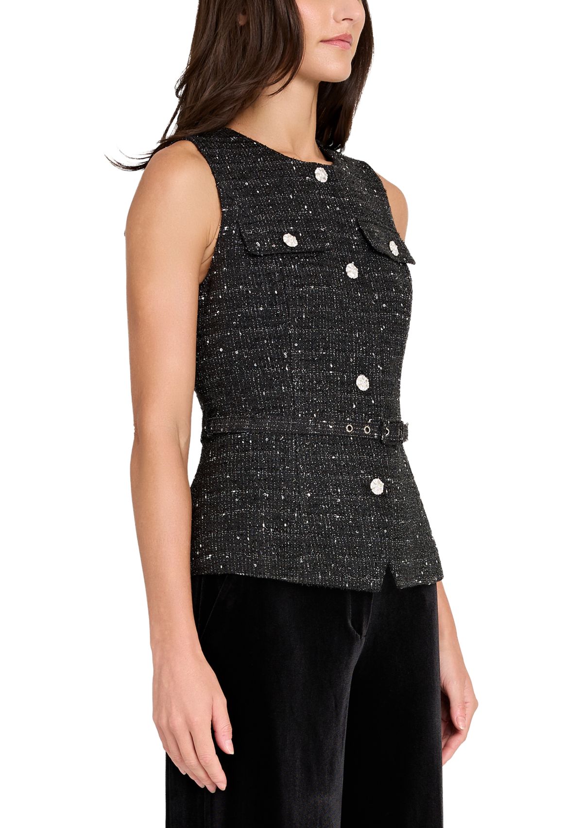 Womens Double Pocket Bouclé  Vest