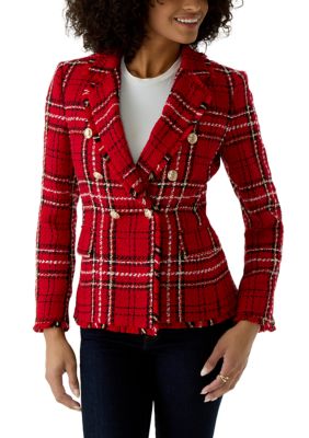 Tahari ASL Women's Double Breasted Plaid Boucle Jacket, 6