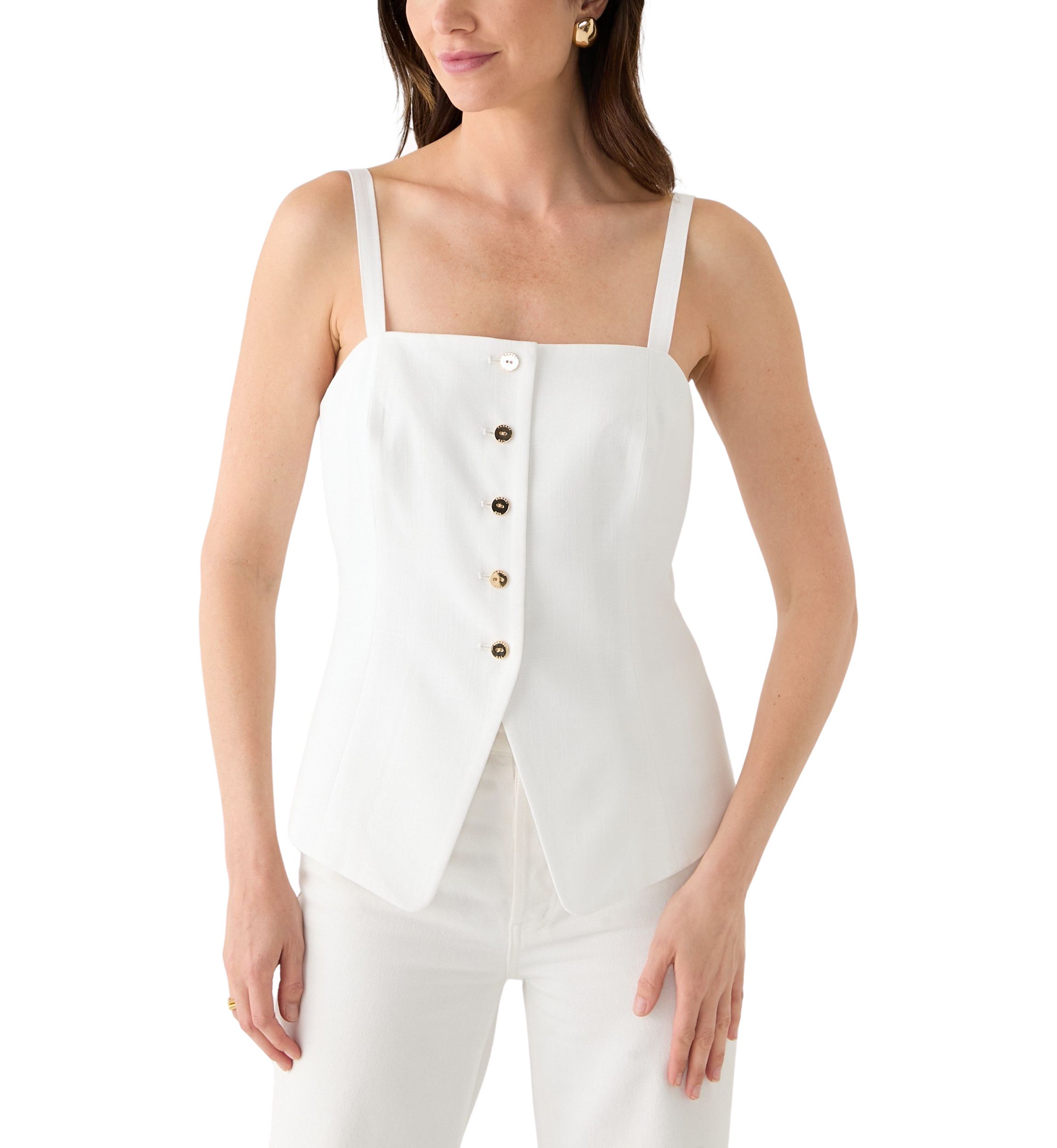Womens Linen Button Front Top 