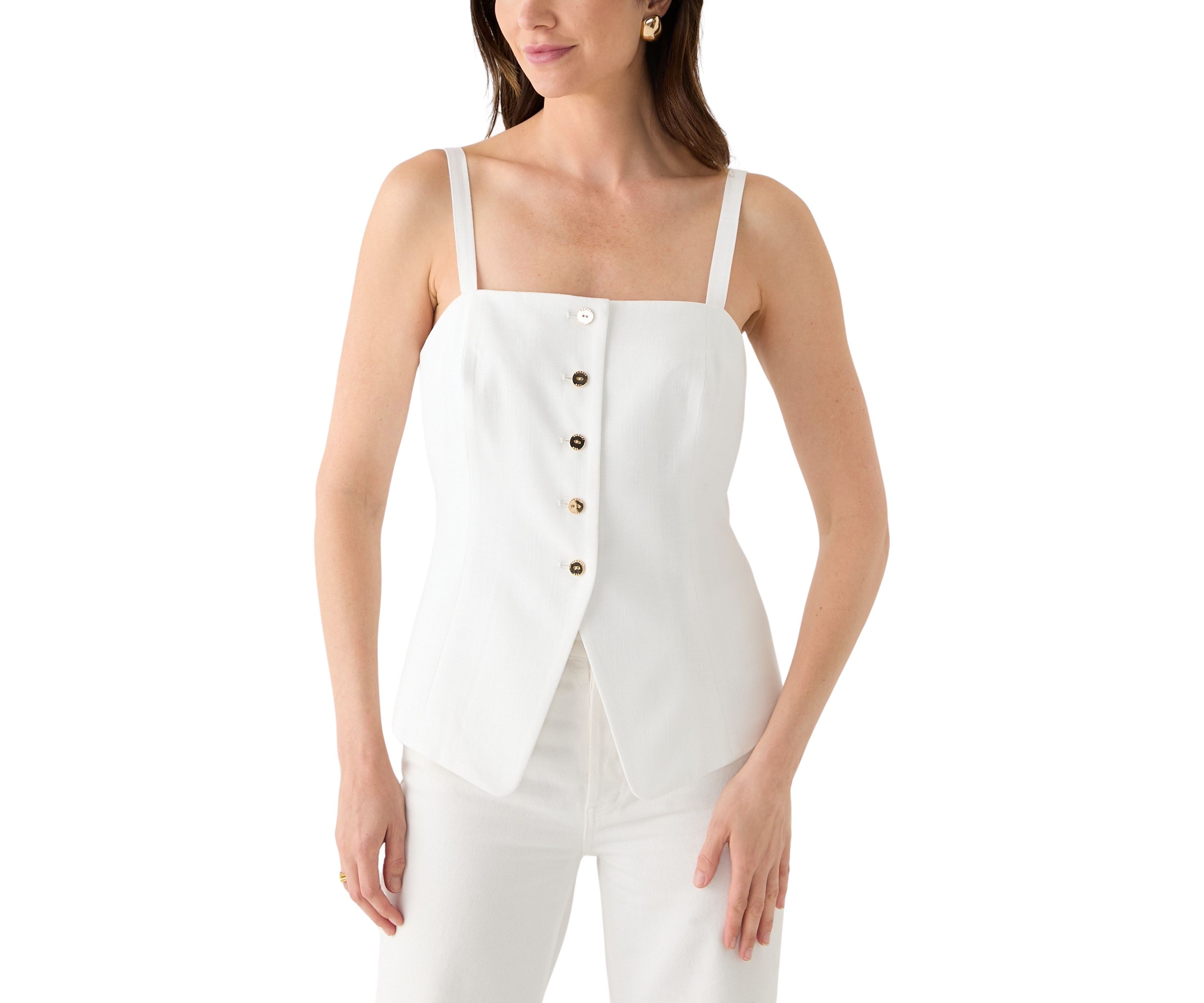Womens Linen Button Front Top 