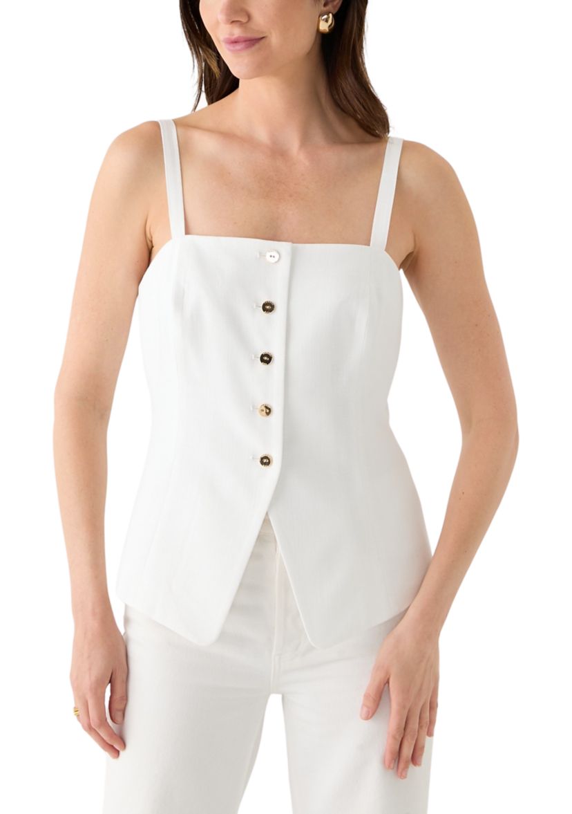 Womens Linen Button Front Top 