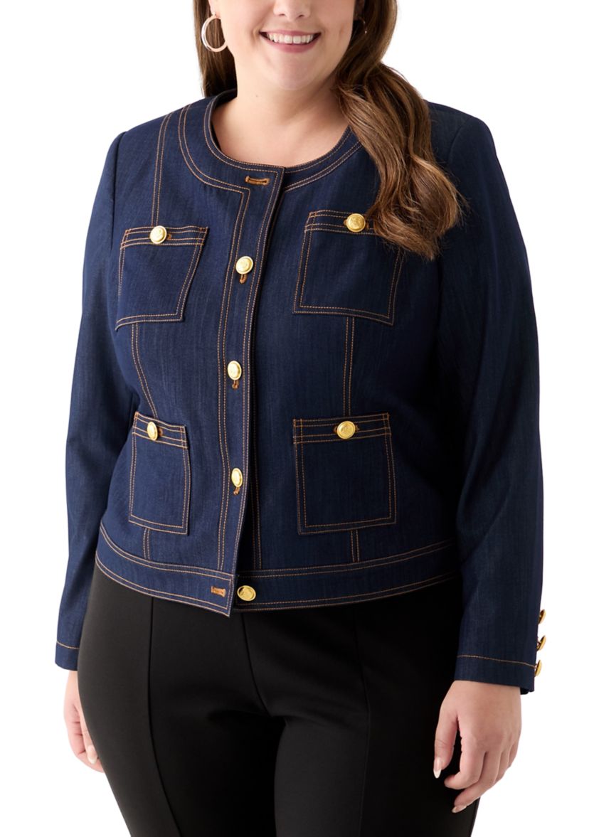 Plus Size Cropped Denim Jacket