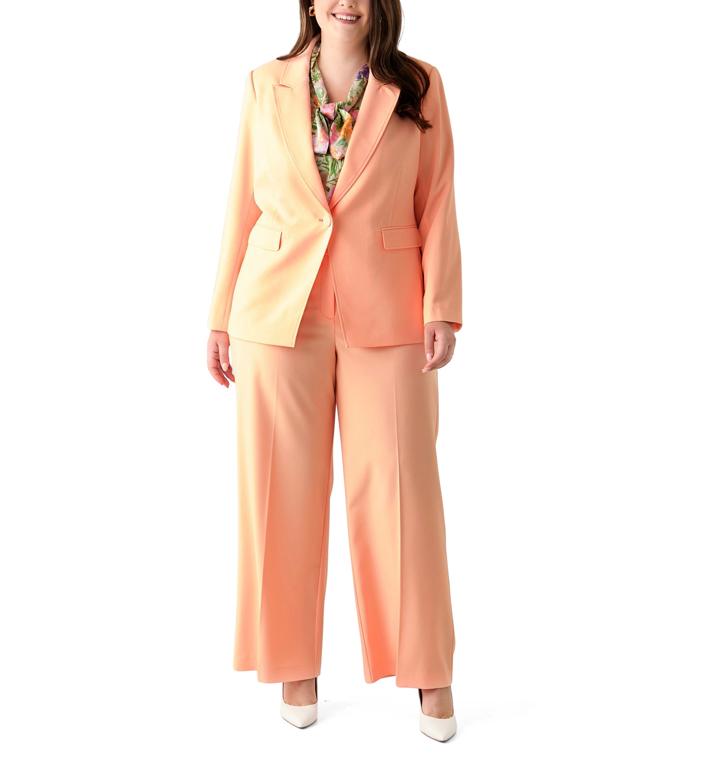 Plus Size Crepe Single Button Jacket
