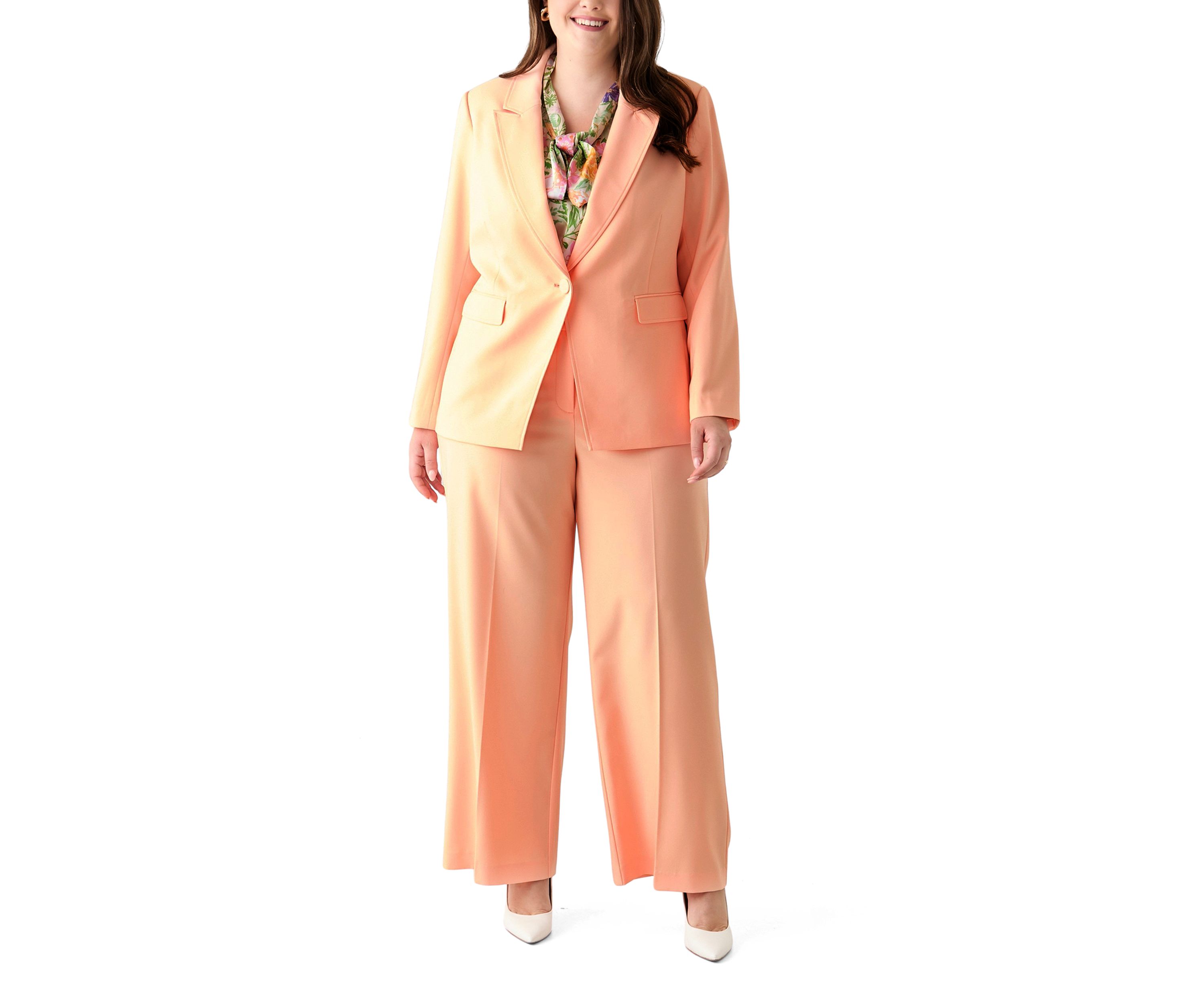 Plus Size Crepe Single Button Jacket