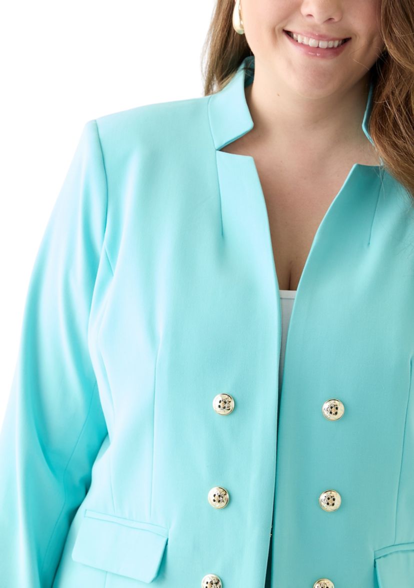 Plus Size Bi Stretch Faux Double Breasted Suit Separate Jacket