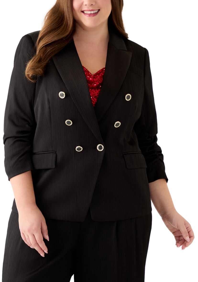 Plus Size Crinkle Satin Faux Double Breasted Jacket