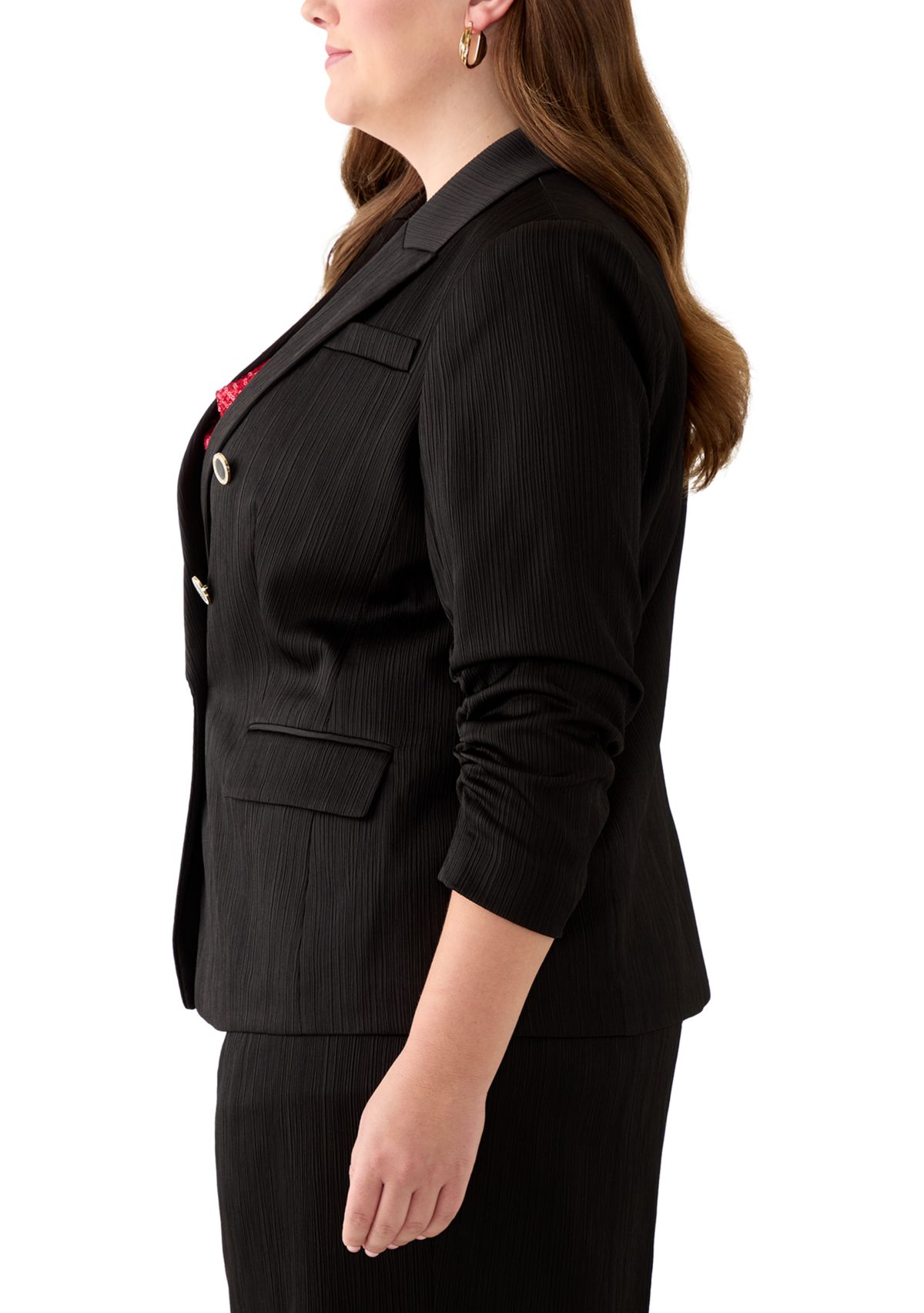 Plus Size Crinkle Satin Faux Double Breasted Jacket