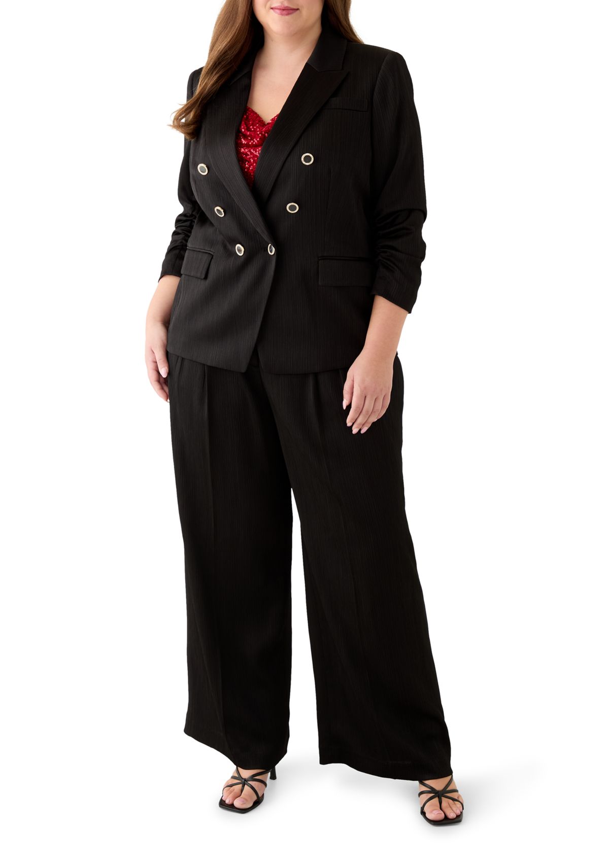 Plus Size Crinkle Satin Faux Double Breasted Jacket