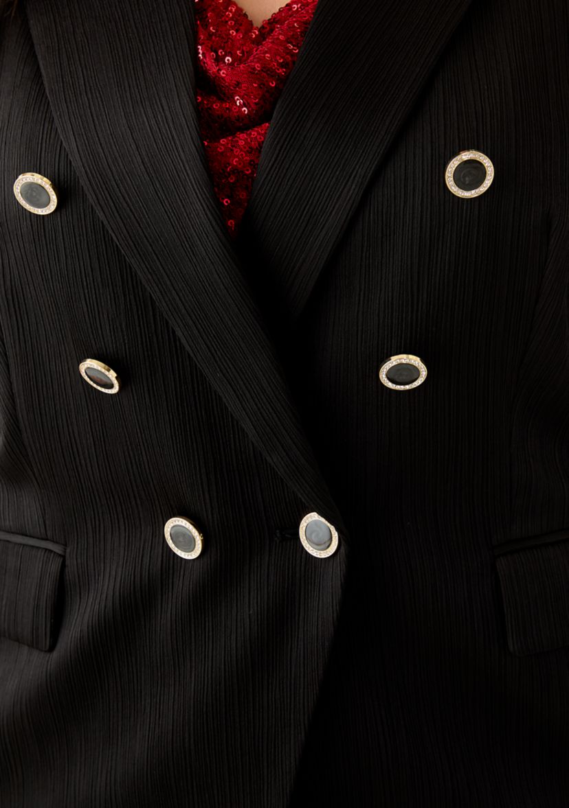 Plus Size Crinkle Satin Faux Double Breasted Jacket