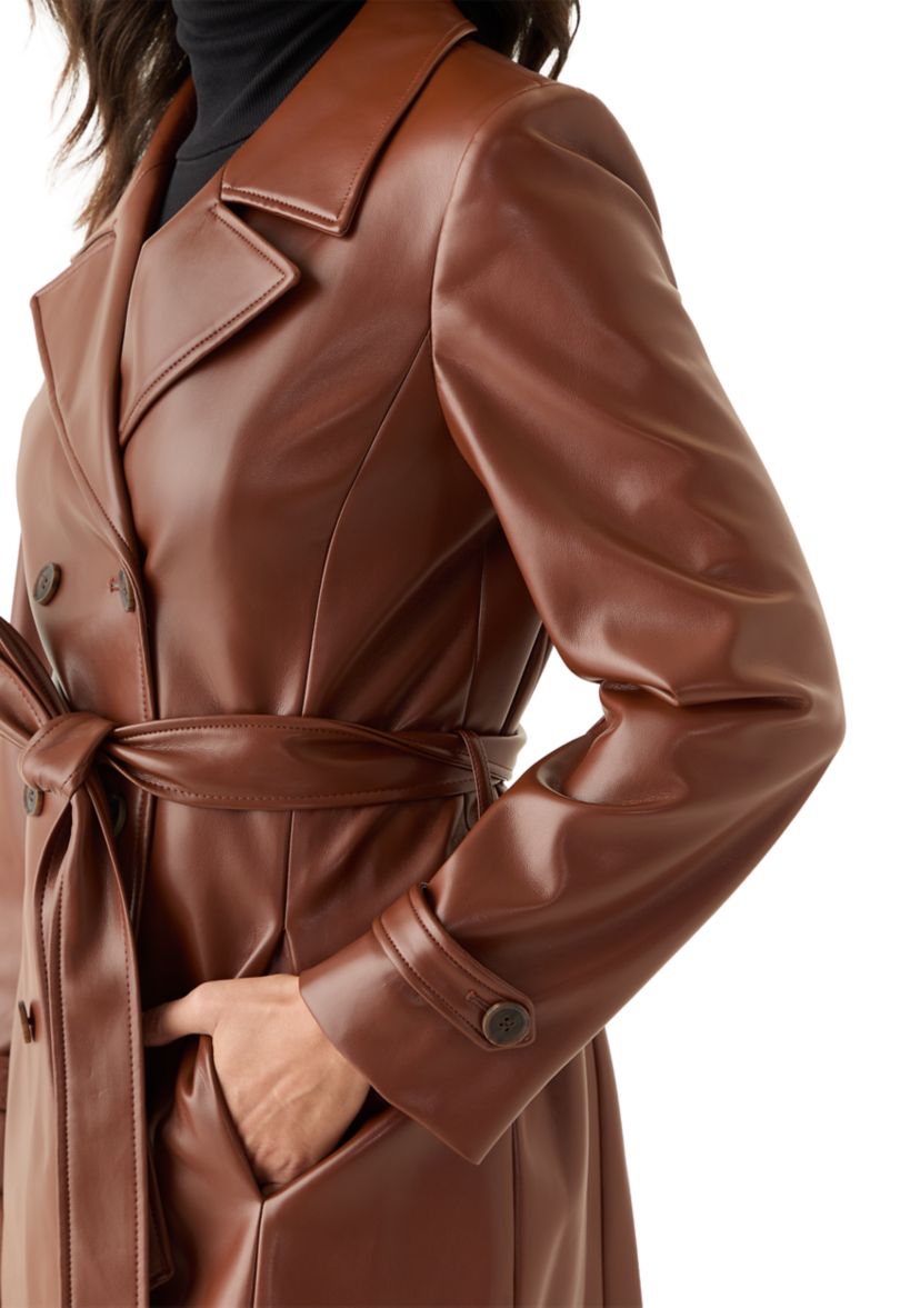 Womens Vegan Leather Belted Trench Coat