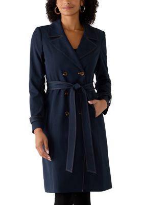 Tahari ASL Women's Double Breasted Belted Denim Trench Coat, 6