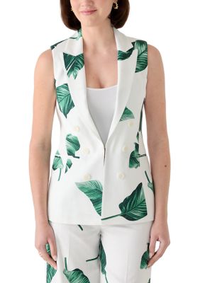 Tahari ASL Women's Palm Print Double Breasted Collar Vest, 6