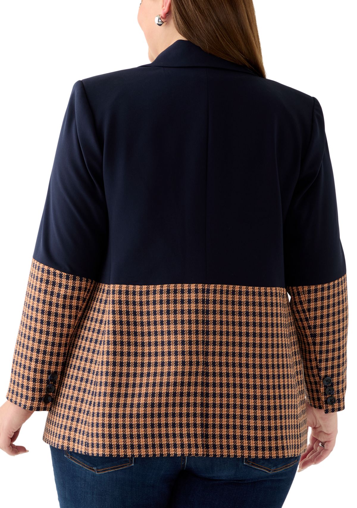 Plus Size Checkered Color Block Blazer