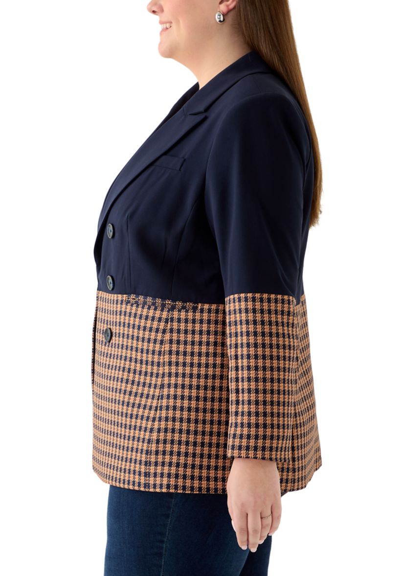 Plus Size Checkered Color Block Blazer