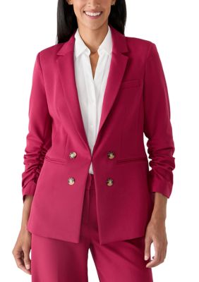 Tahari ASL Women's Scrunch Sleeve Double Breasted Notch Collar Blazer, 6