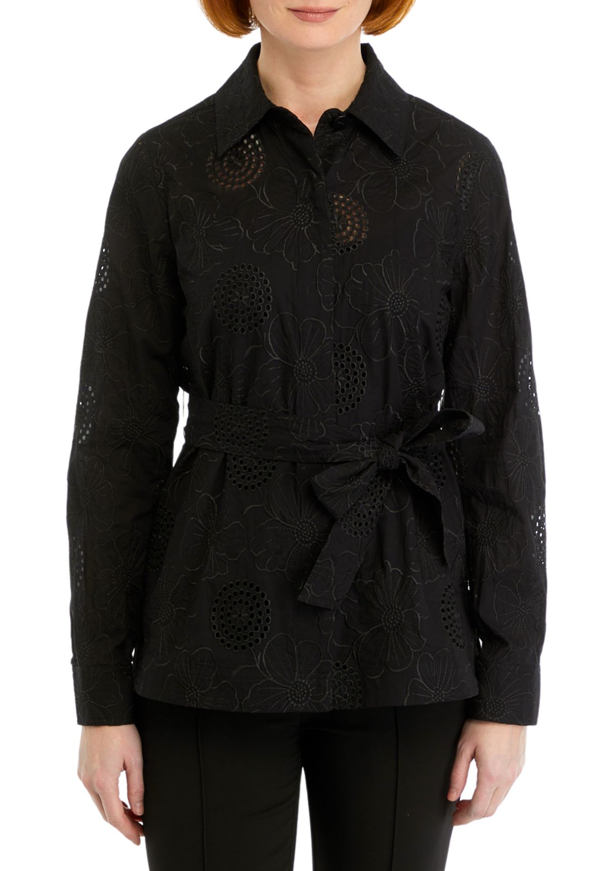 Womens Eyelet Tie Front Shacket 
