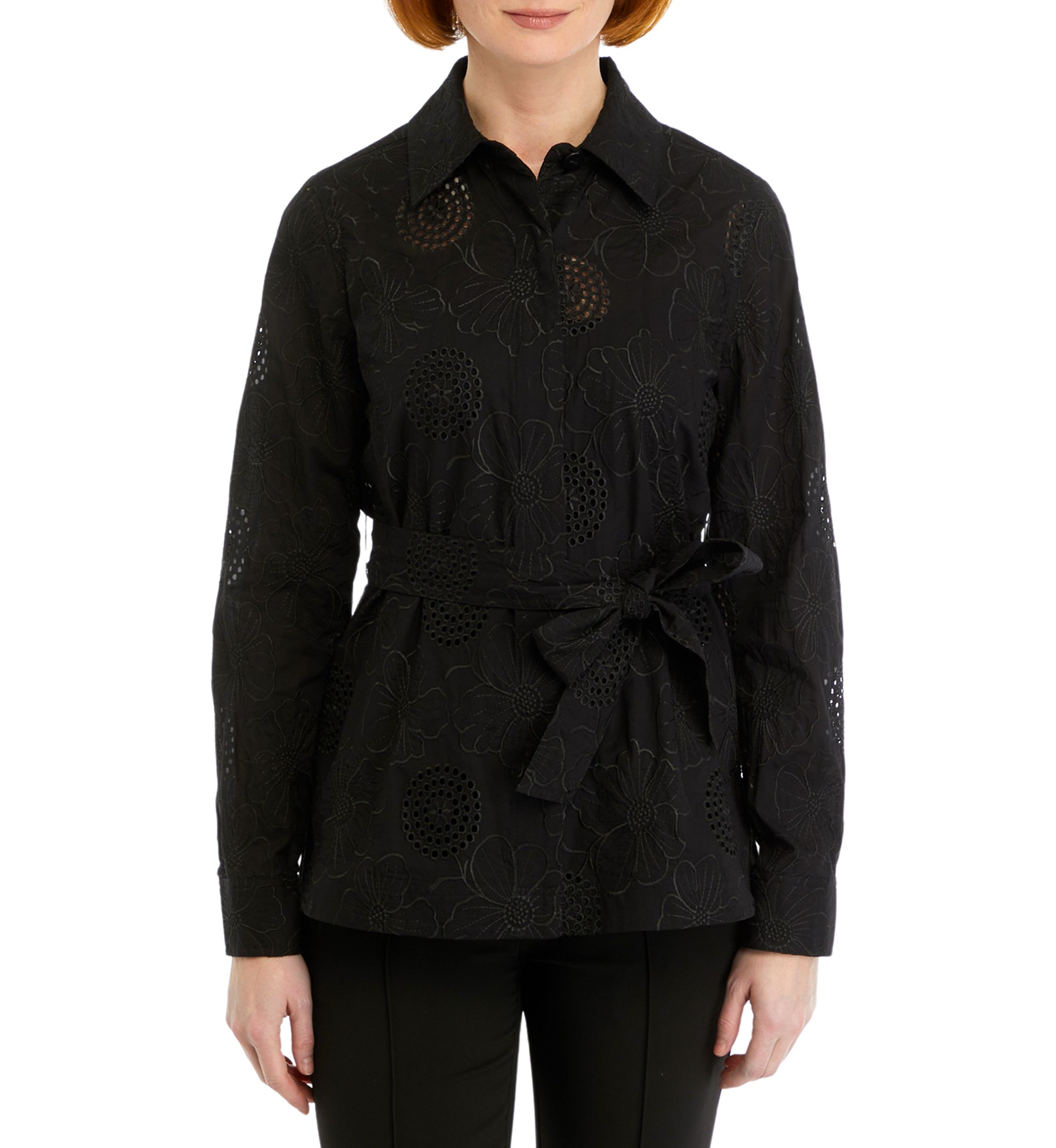 Womens Eyelet Tie Front Shacket 