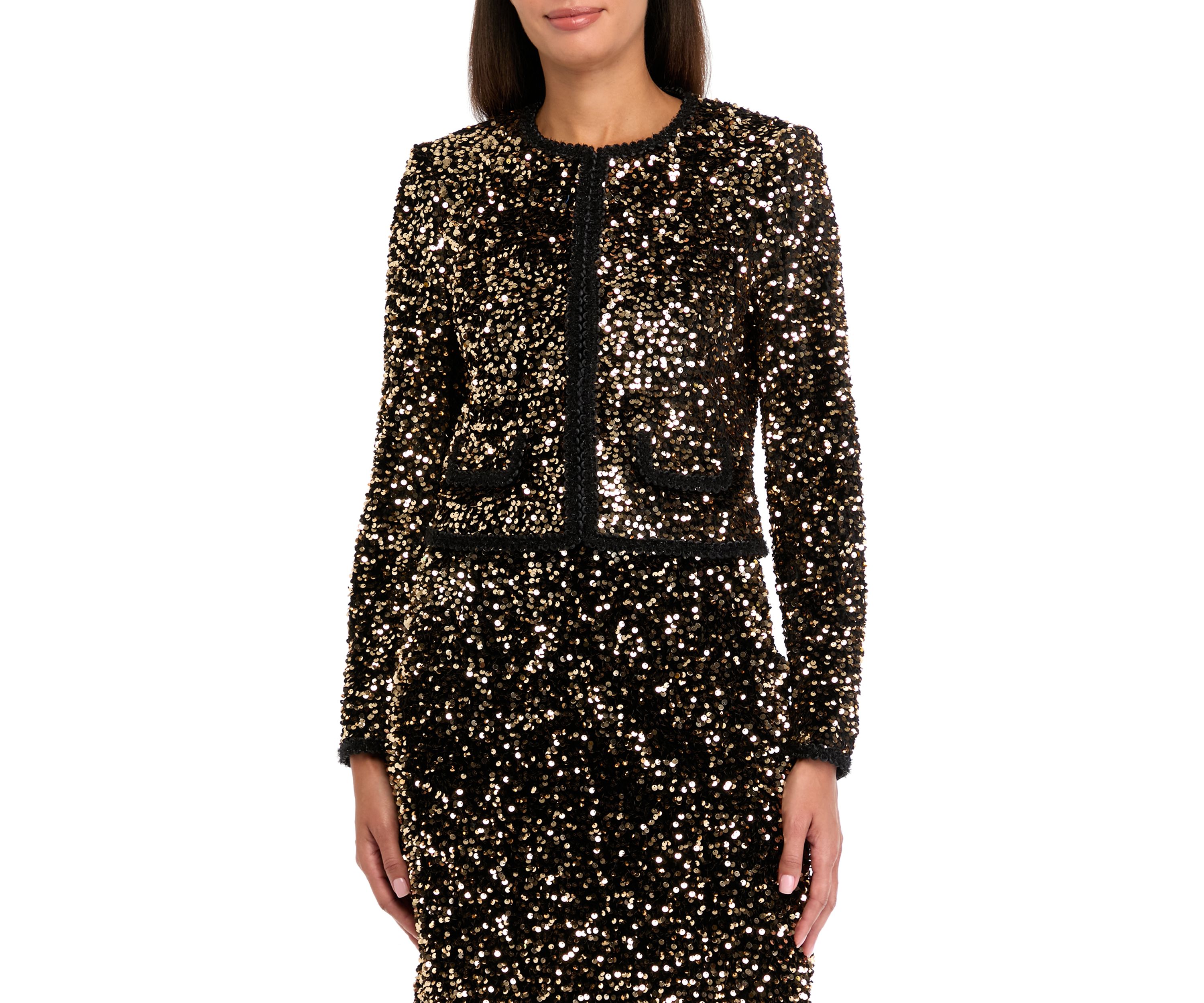 Womens Cropped Sequin Cardigan 