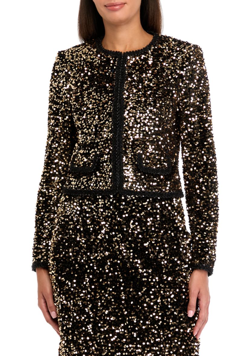 Womens Cropped Sequin Cardigan 