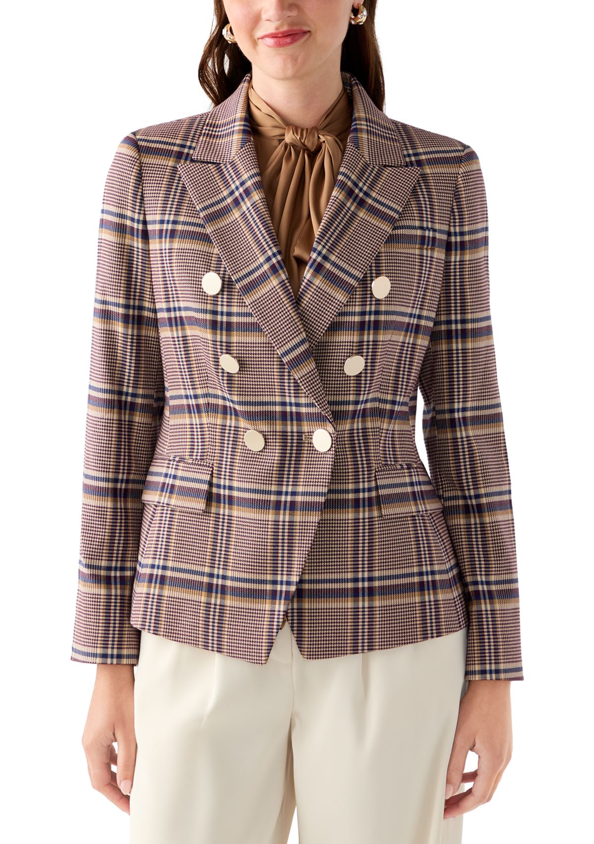 Womens Faux Double Breasted Plaid Jacket