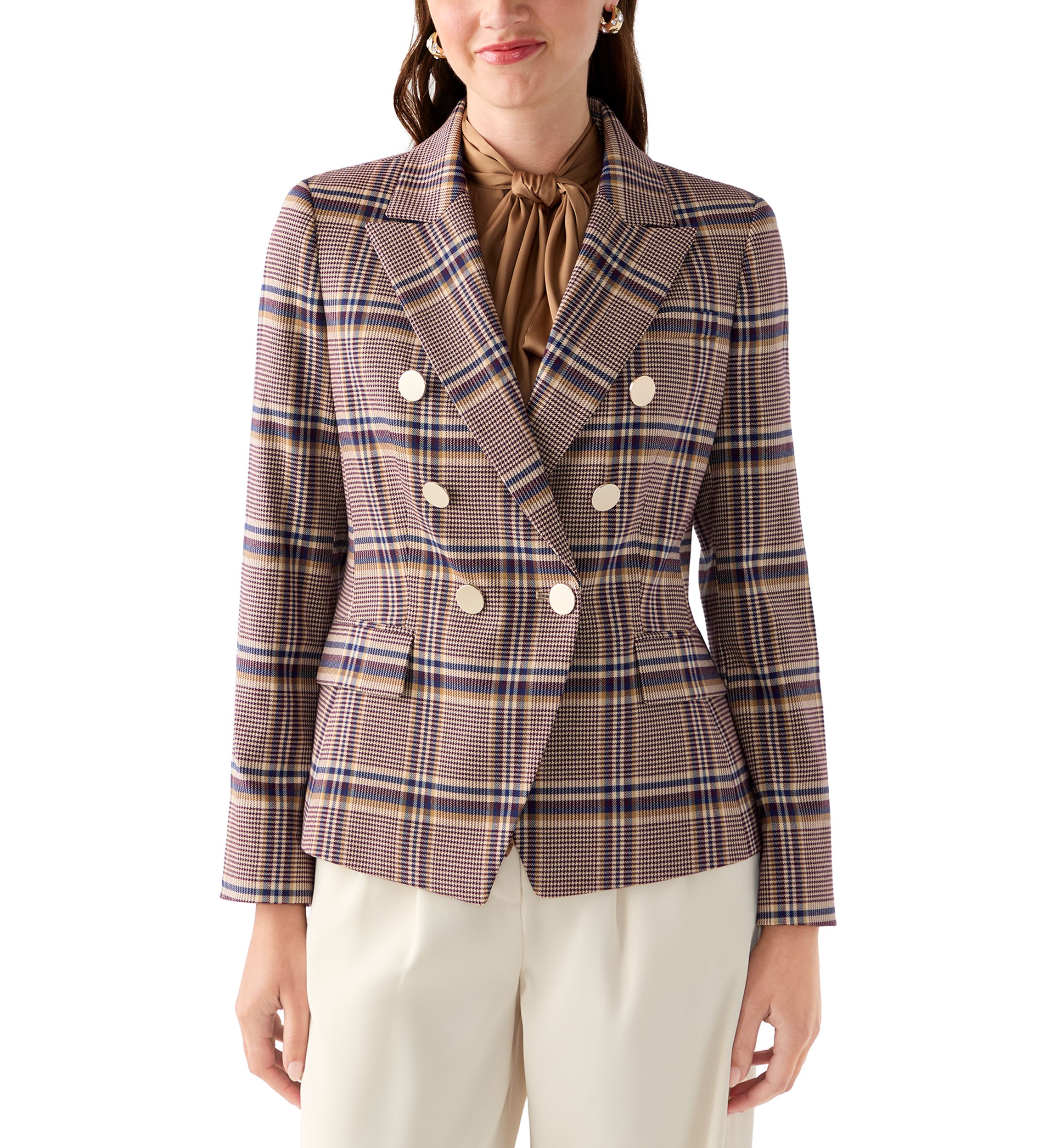 Womens Faux Double Breasted Plaid Jacket