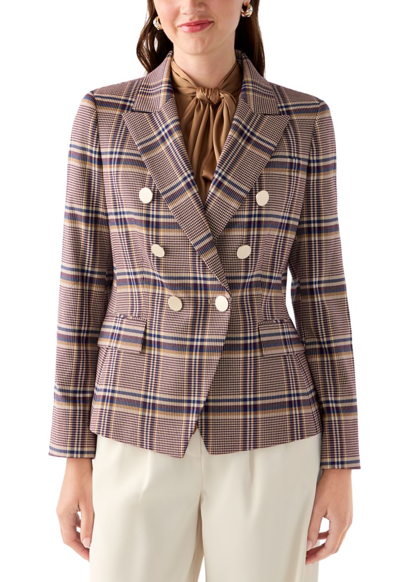 Womens Faux Double Breasted Plaid Jacket