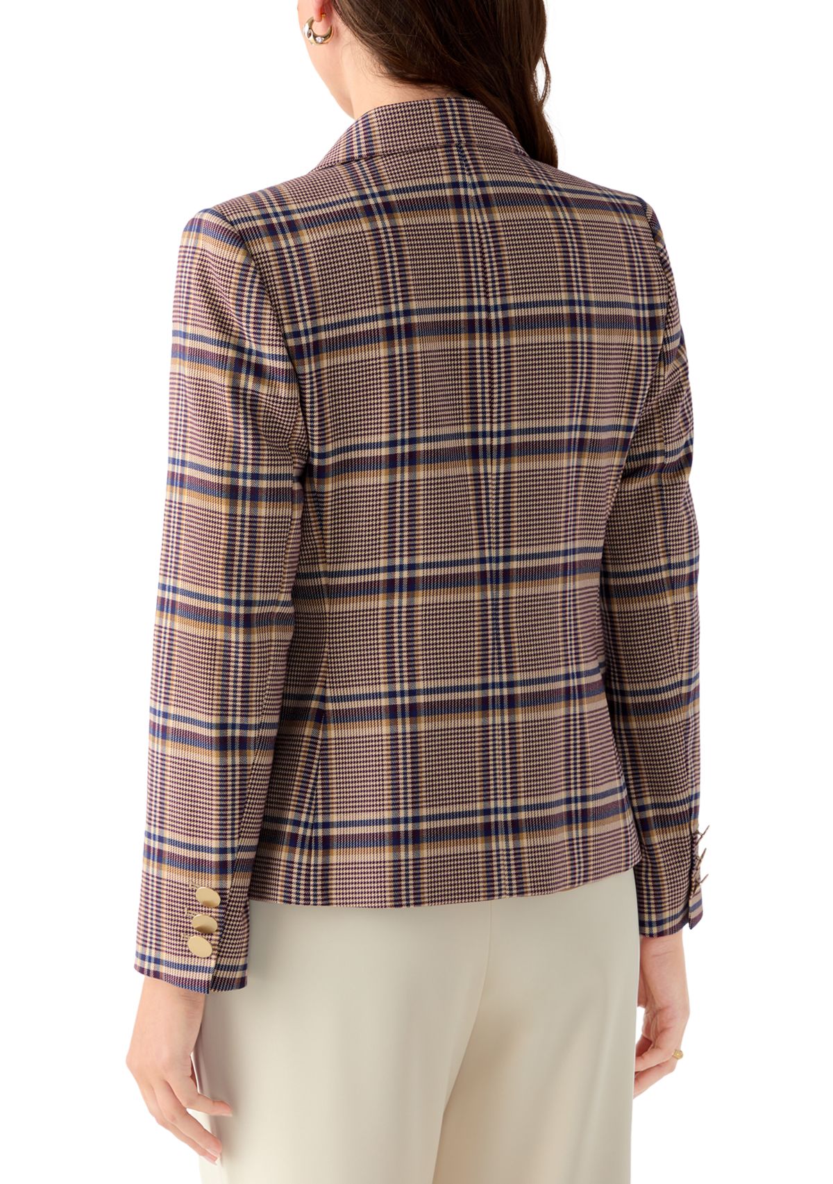 Womens Faux Double Breasted Plaid Jacket