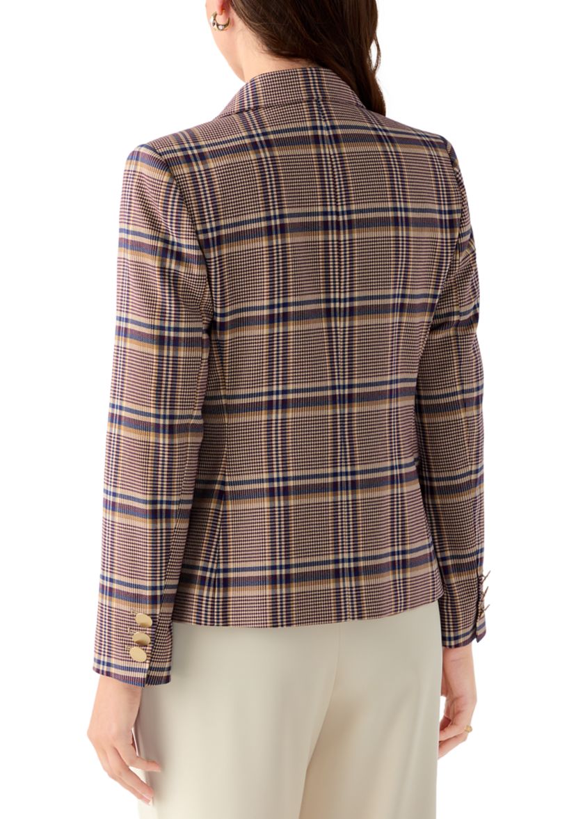 Womens Faux Double Breasted Plaid Jacket