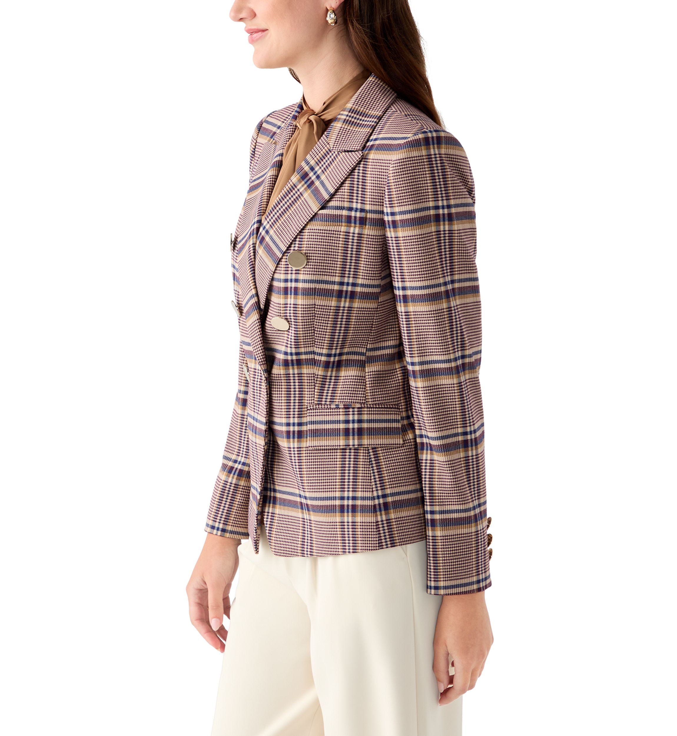 Womens Faux Double Breasted Plaid Jacket