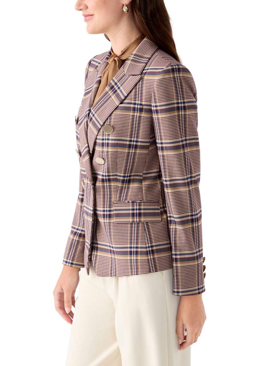 Womens Faux Double Breasted Plaid Jacket