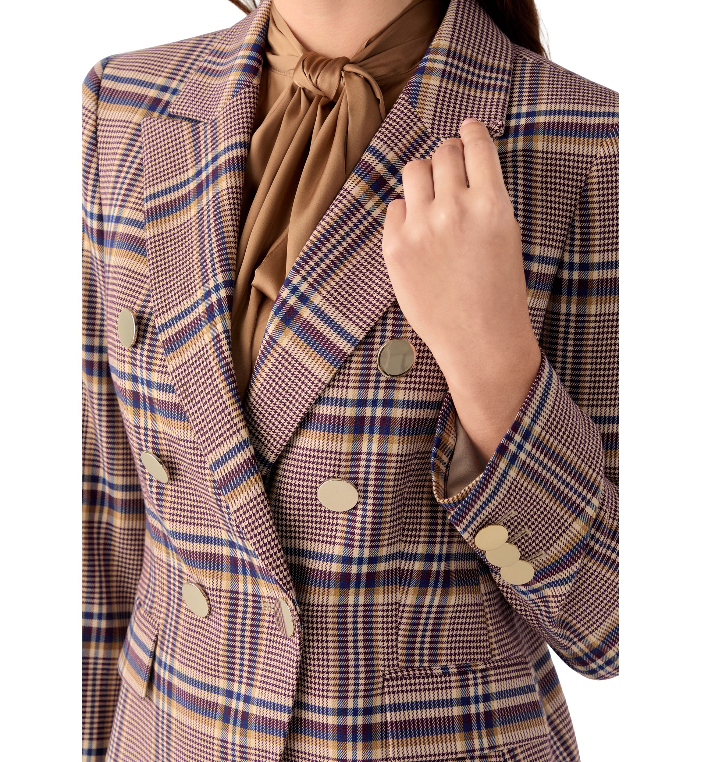 Womens Faux Double Breasted Plaid Jacket