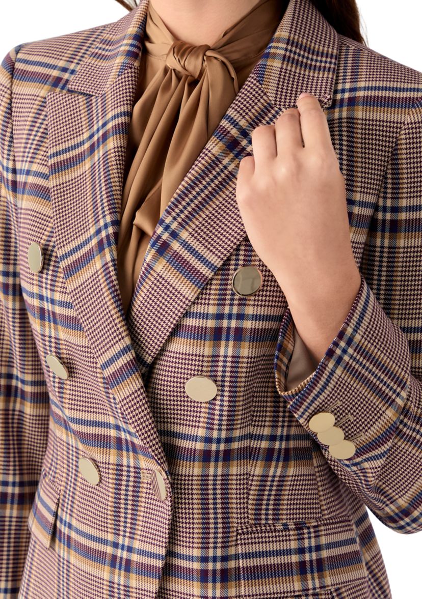 Womens Faux Double Breasted Plaid Jacket