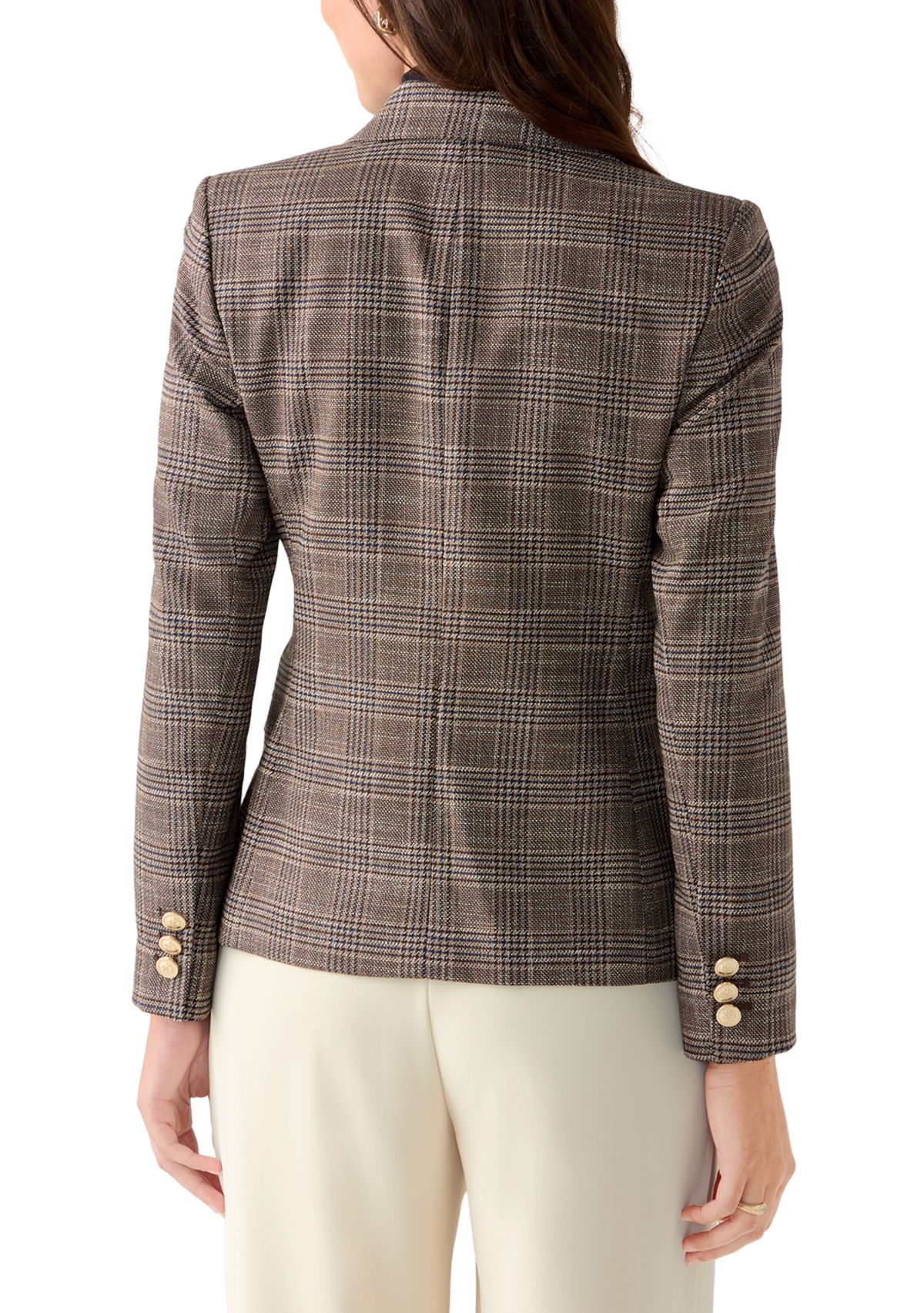 Womens Faux Double Breasted Plaid Jacket 
