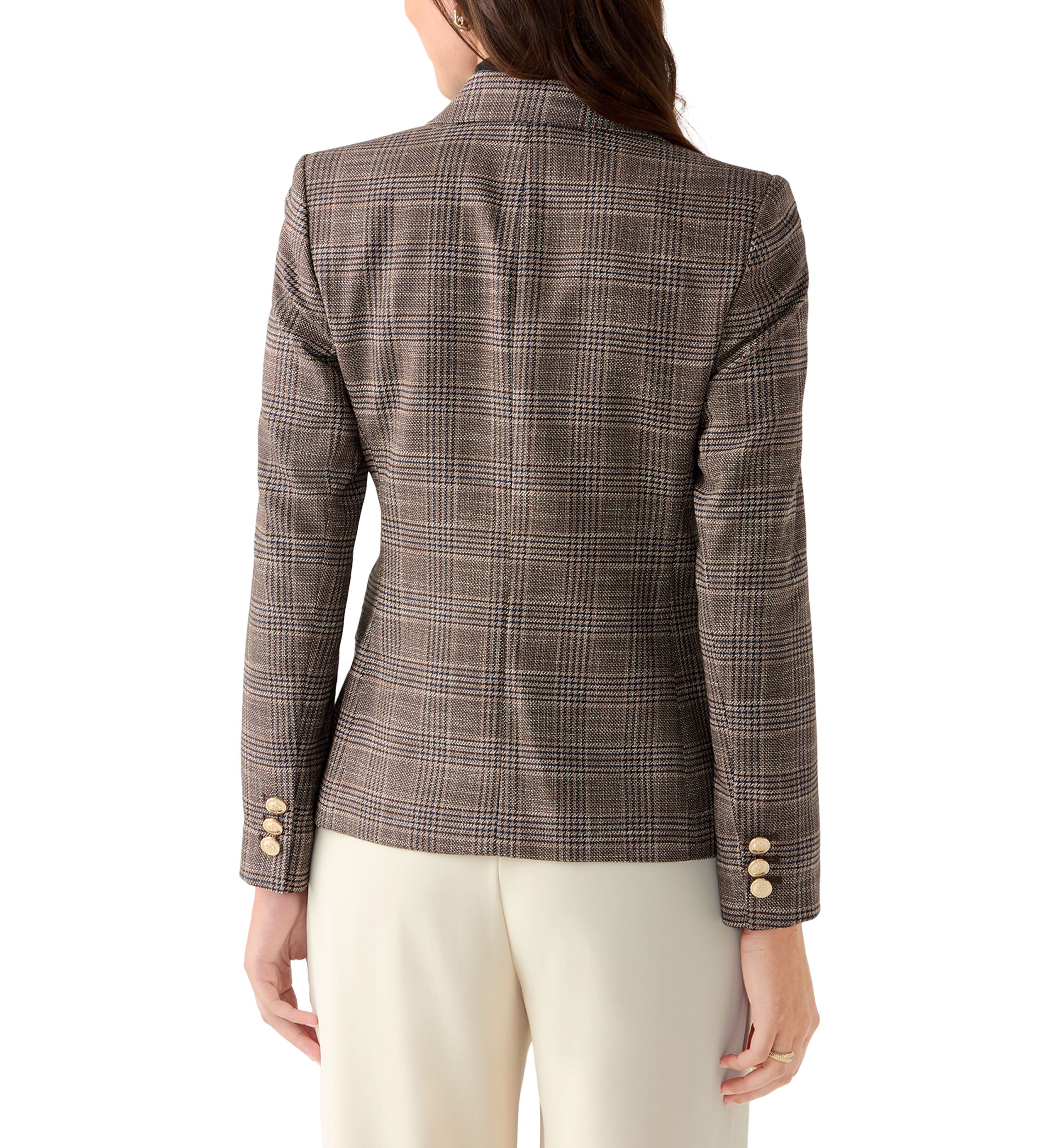 Womens Faux Double Breasted Plaid Jacket 