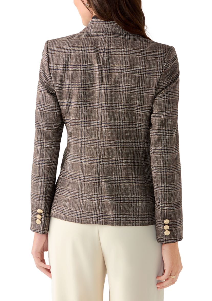 Womens Faux Double Breasted Plaid Jacket 