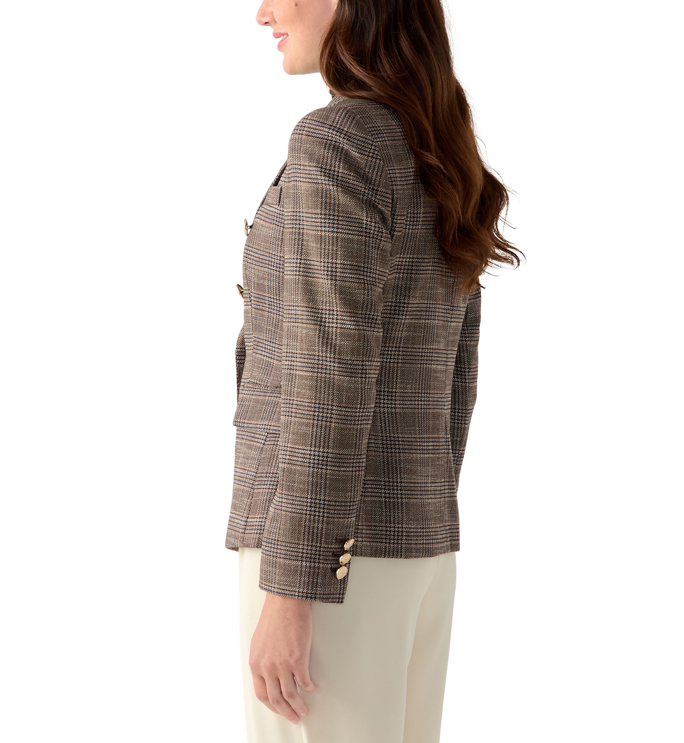 Womens Faux Double Breasted Plaid Jacket 