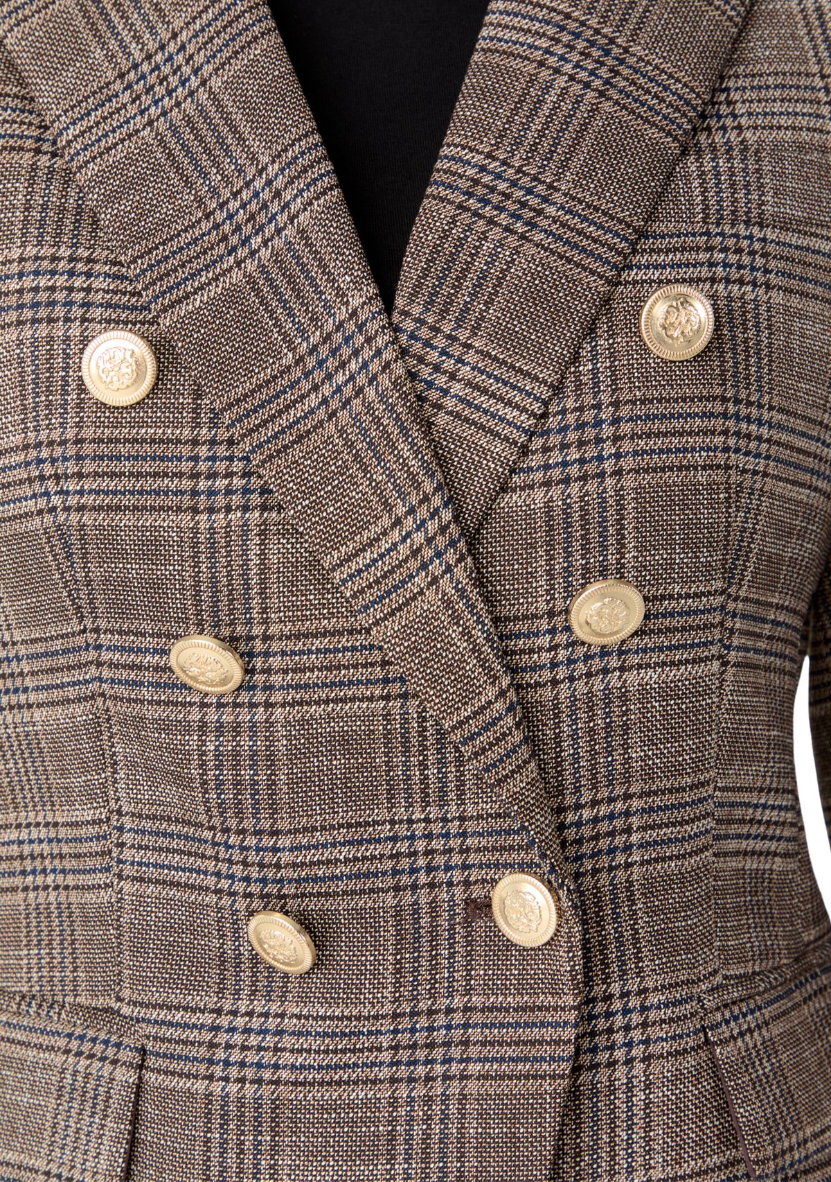 Womens Faux Double Breasted Plaid Jacket 