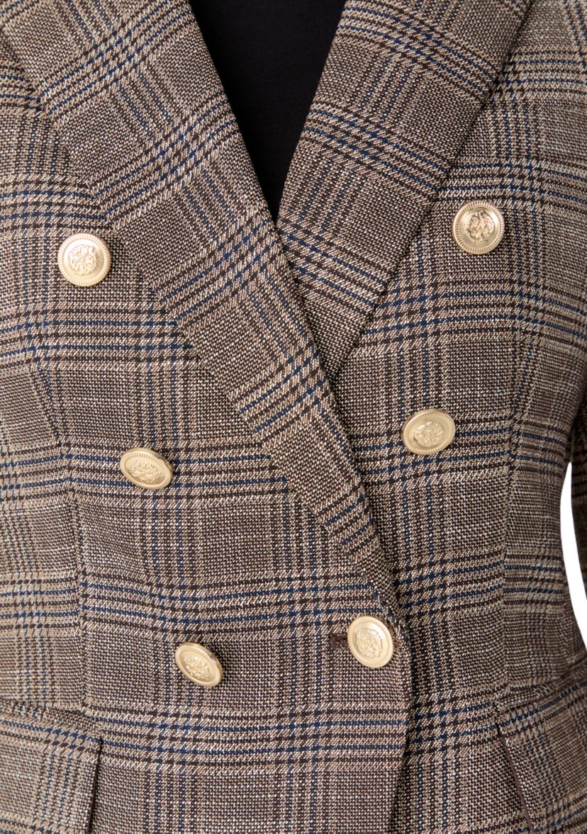 Womens Faux Double Breasted Plaid Jacket 
