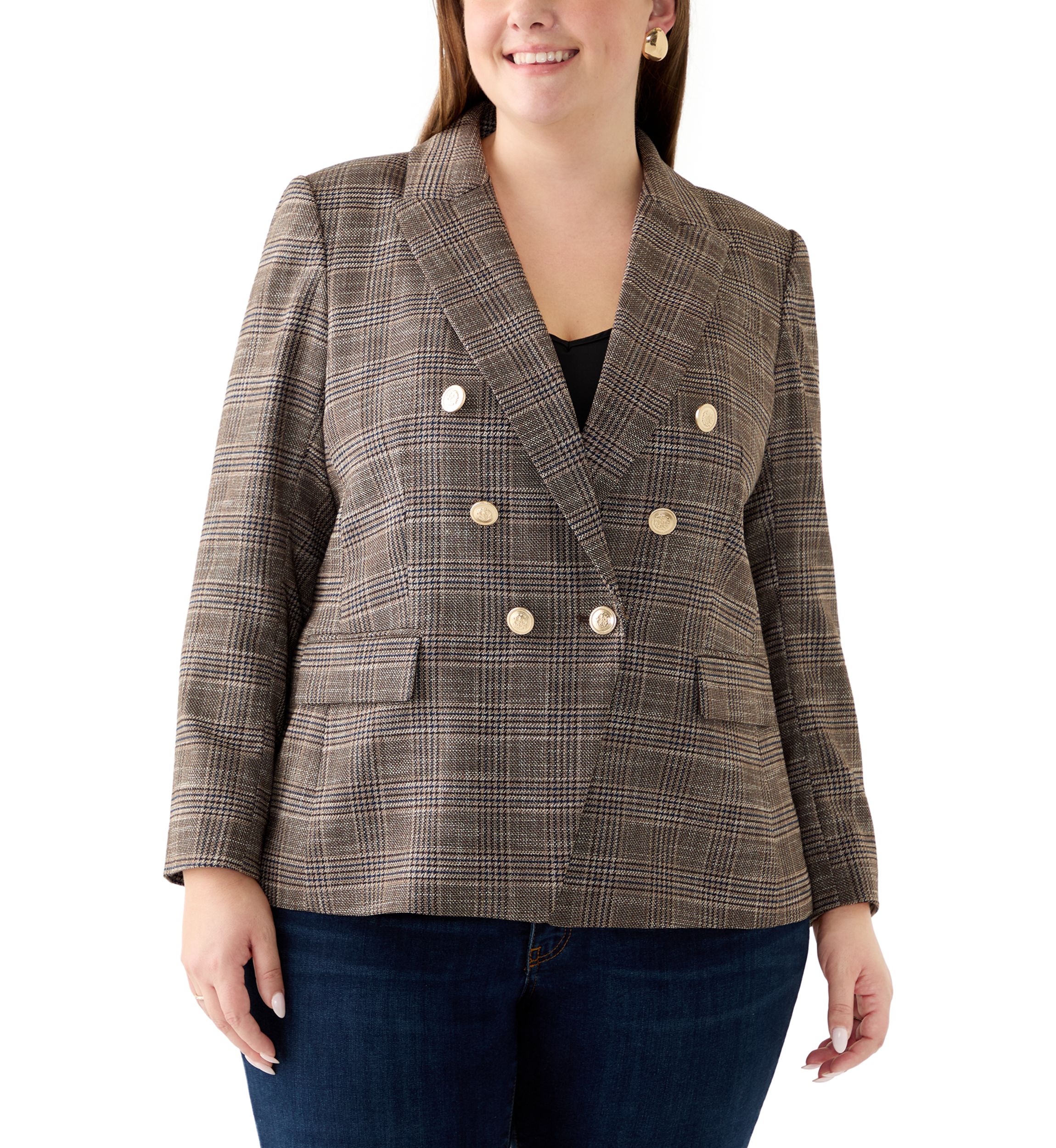 Plus Size Plaid Blazer