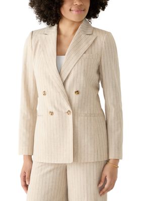Tahari ASL Women's Pinstripe Double Breasted Notch Collar Blazer, 6