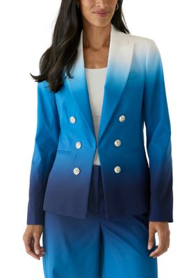 Tahari ASL Women's Ombré Double Breasted Notch Collar Blazer, Blue, 6