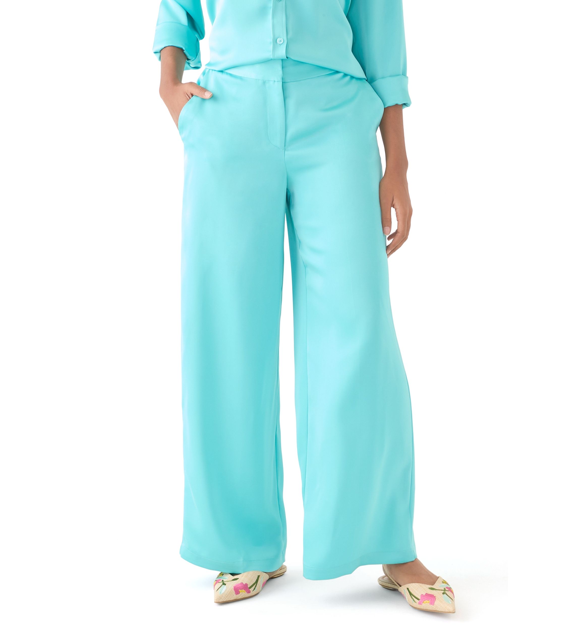 Womens Satin Wide Leg Pants