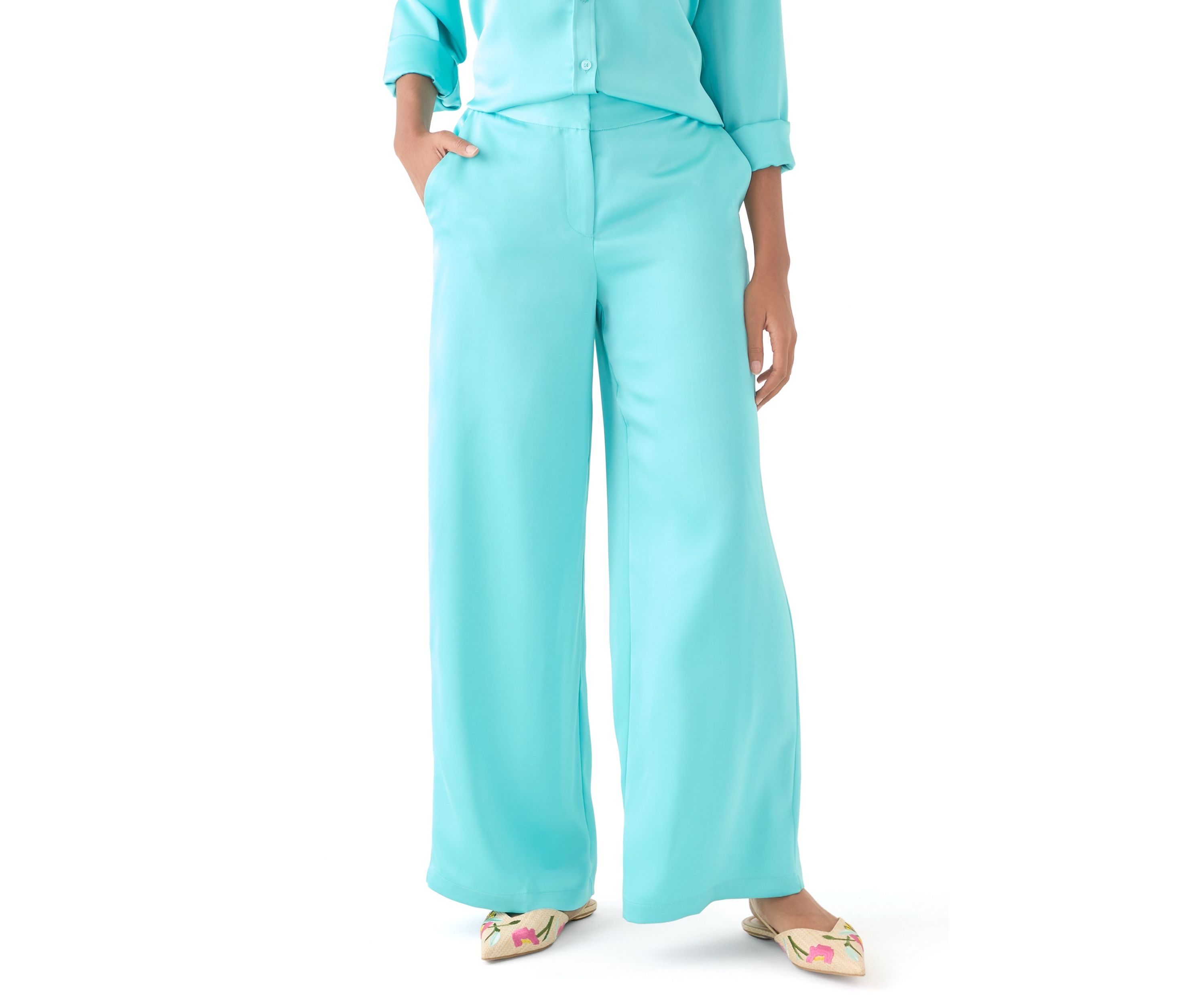 Womens Satin Wide Leg Pants