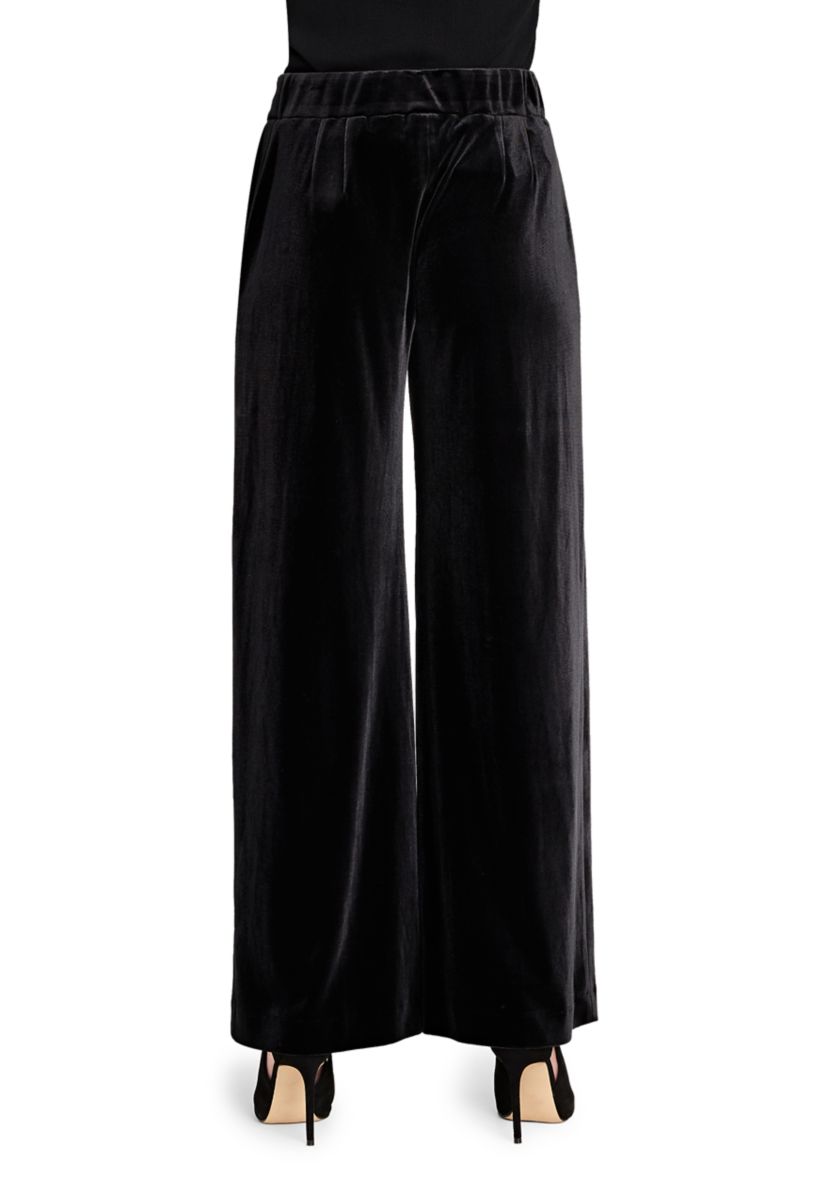 Womens Wide Leg Solid Velvet Pants