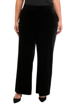 Tahari ASL Women's Plus Size Wide Leg Velvet Pants, Black, 24W