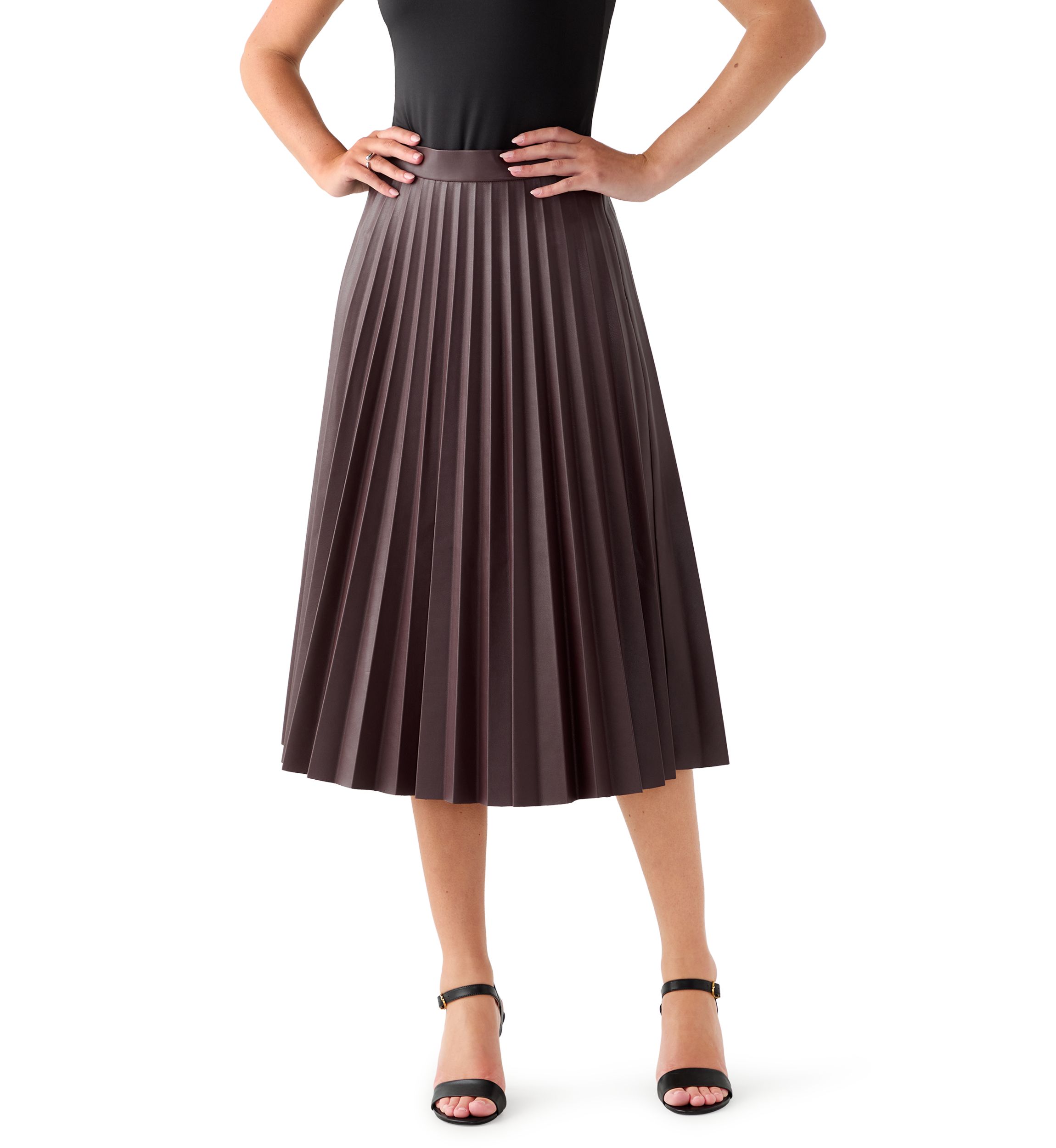 Womens Vegan Leather Long Pleated Skirt