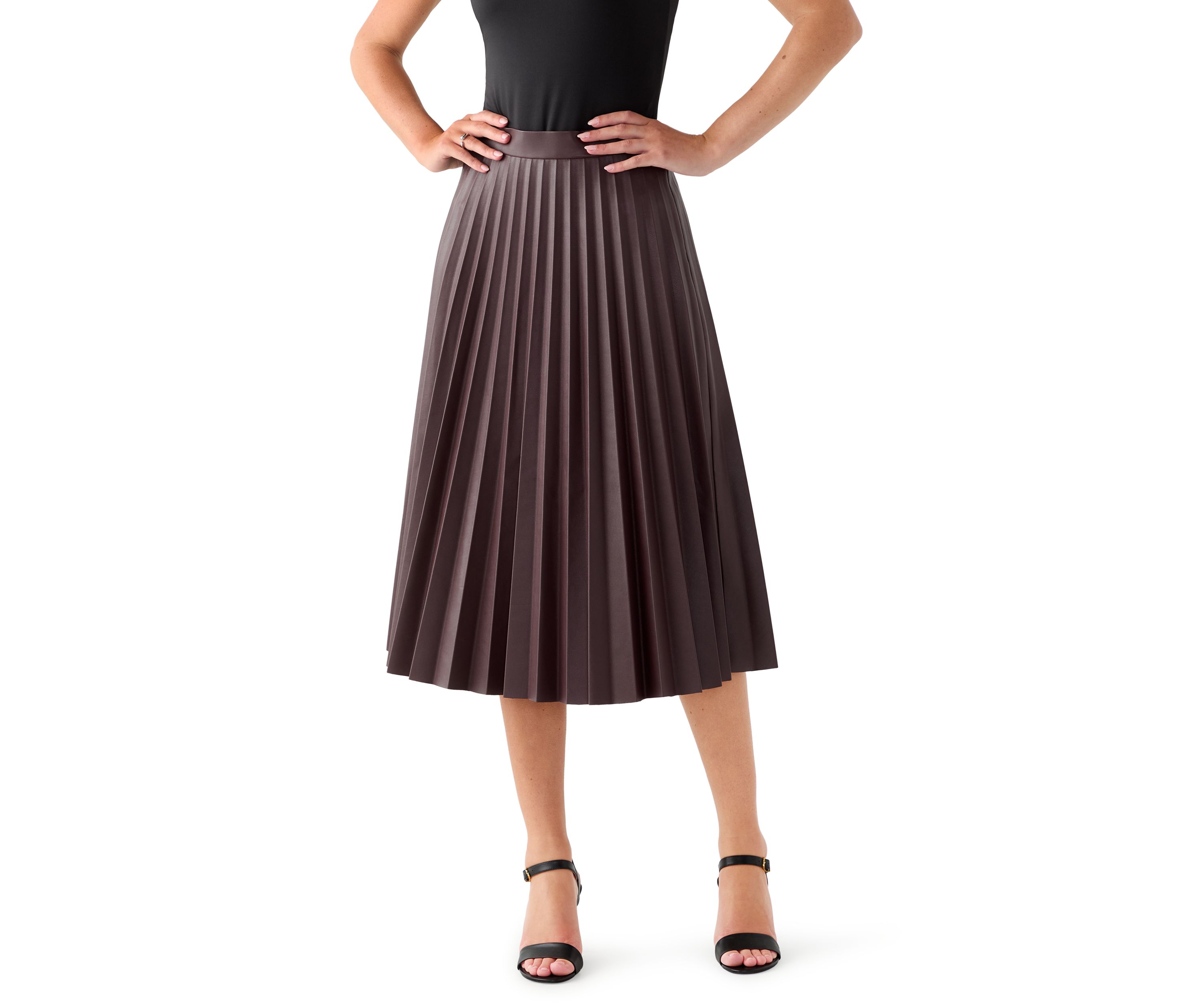Womens Vegan Leather Long Pleated Skirt