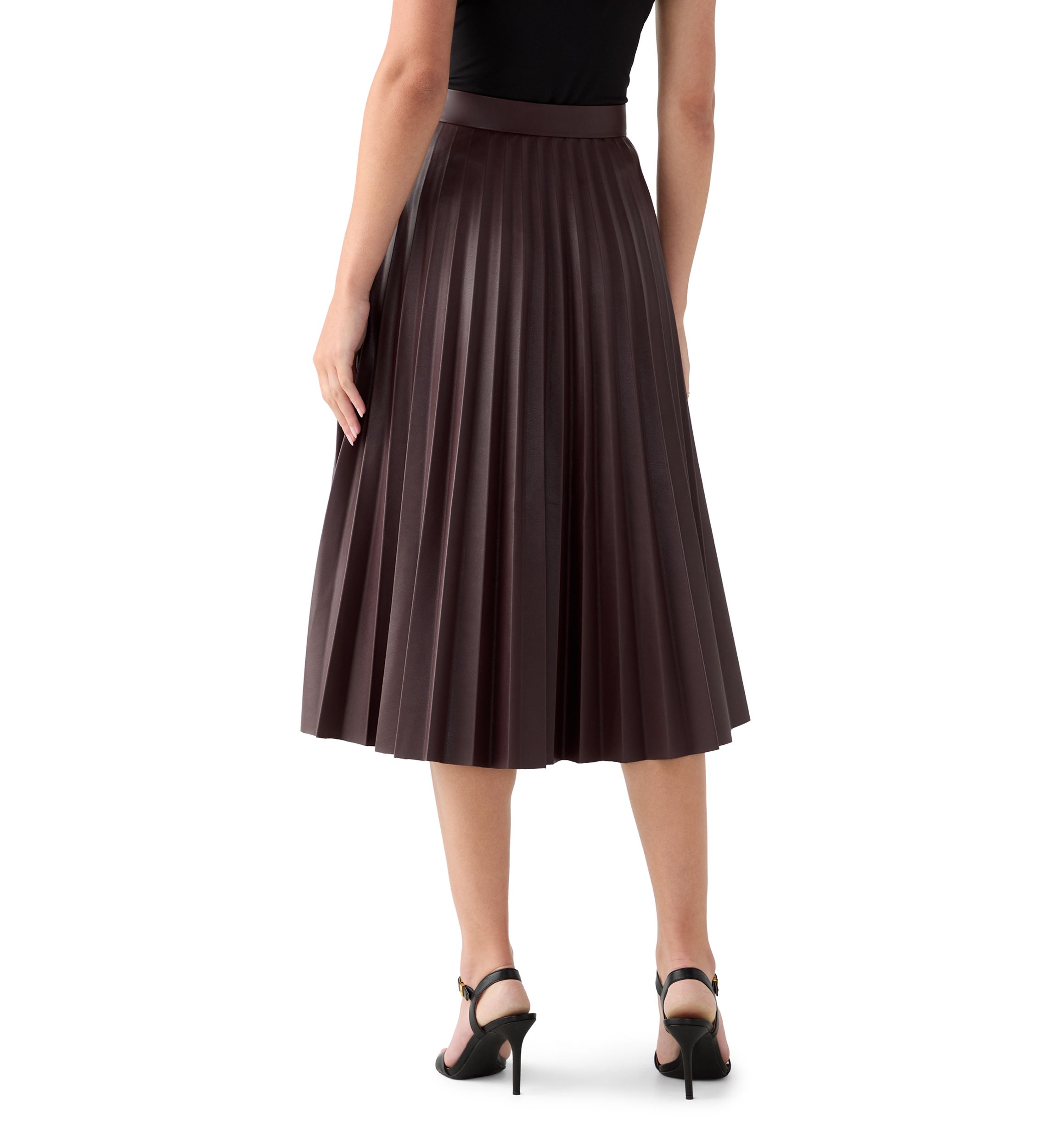 Womens Vegan Leather Long Pleated Skirt